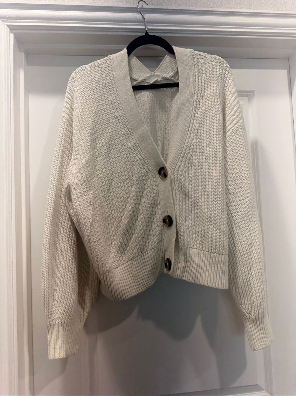 Rebecca Minkoff Cream Cable Knit Button Up Cardigan Sweater V-Neck Size S